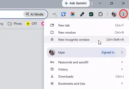 Incognito mode Incognito mode